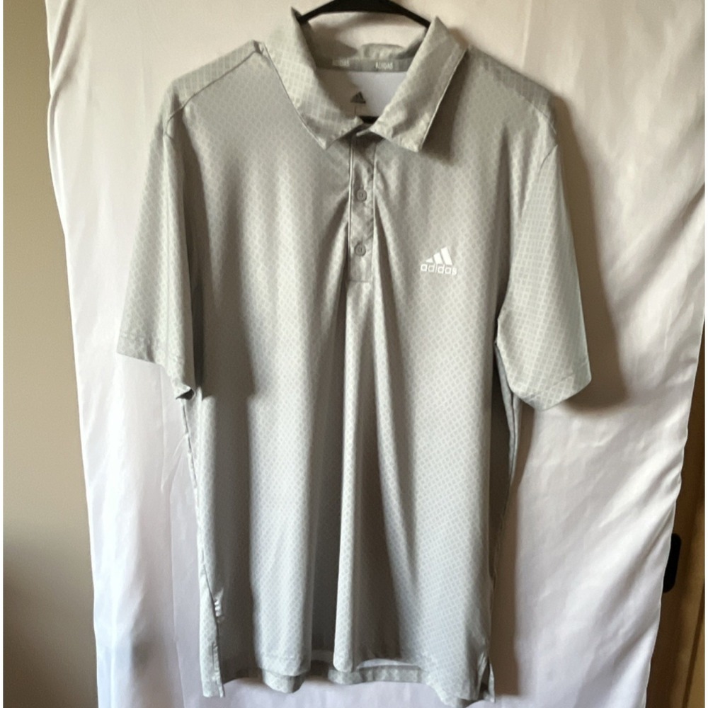 adidas Golf Gray Geometric Men's Polo Shirt Size L Short Sleeve Lightweight